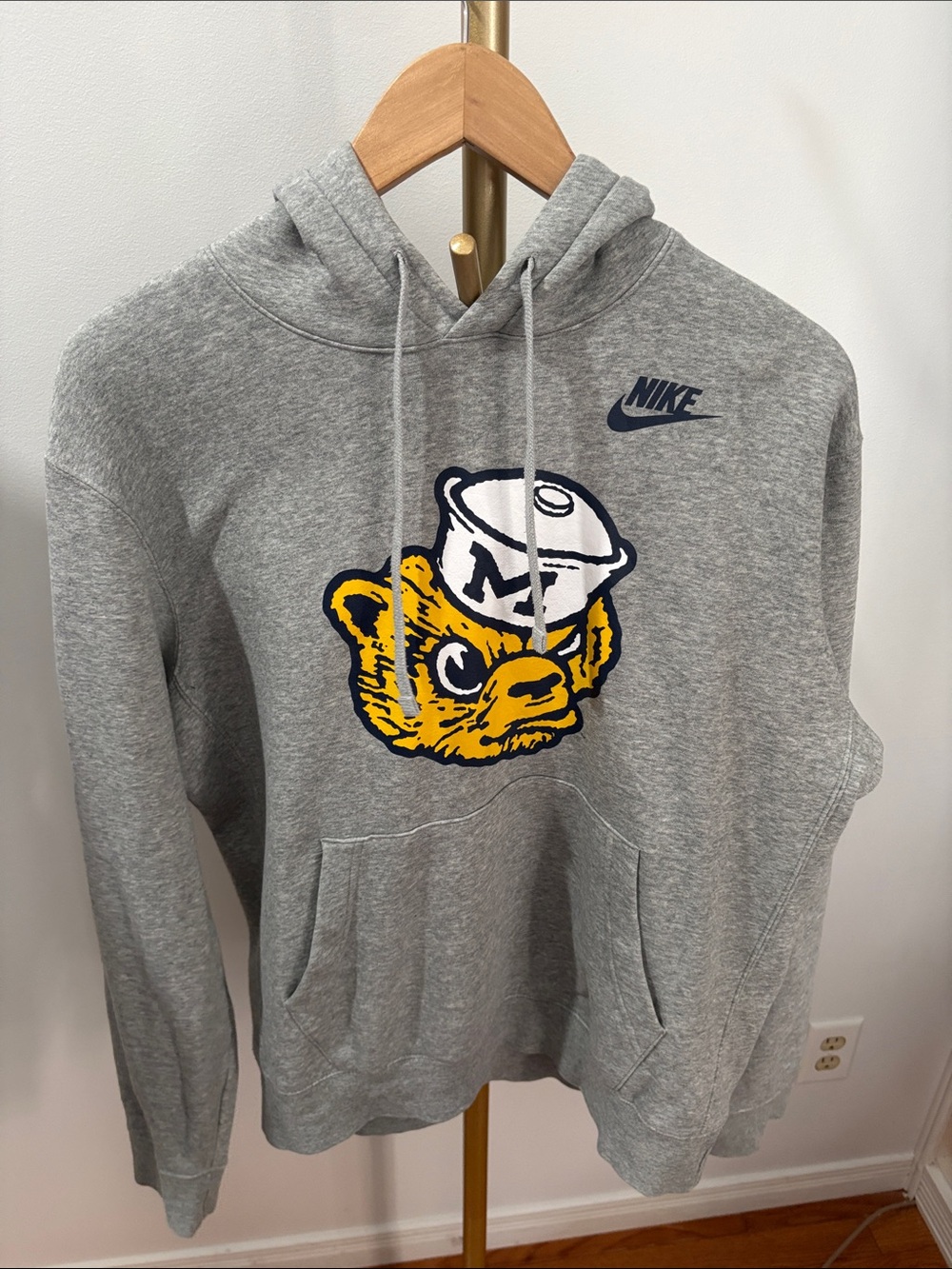 Nike Gray Hoodie with Yellow & Navy Michigan Mascot